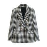 Fongt Autumn New Women's Wear Thousand Bird Case Double Breasted Suit Jacket Thousand Bird Case Casual Shorts Suit-Outfit