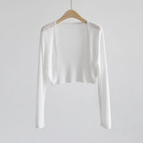 Silk Cardigan Long-Sleeved Buttonless Shawl Ultra-Thin Knitted Sunscreen Shirt With V-Collar Of Women's Air-Conditioning Shirt-Outfit