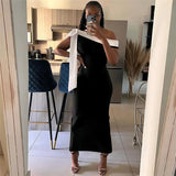 Black Off-Shoulder Tie Up Midi Dress-Outfit