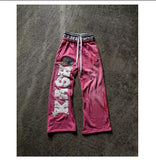 Fongt New Popular Fake Two Wide Leg Trousers Print Series Of Young Couples Round-Collar T-Shirt