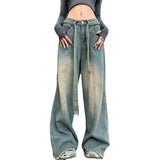 Tie Strap Seam Detail Vintage Washed Jeans-Outfit