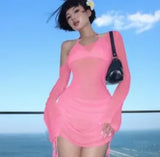 Fongt Spring And Summer New Sexy Fashion Wrinkle Hood Perspective Diagonal Collar Seaside Beach