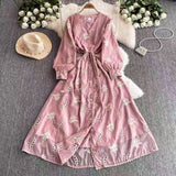 Fongt French Wind And Breeze Floral Dress Women's Autumn Mesh Embroidered Lantern Cuff Strap Design Chic Super Fairy Dress