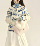 White Jacquard Zipper Cardigan-Outfit