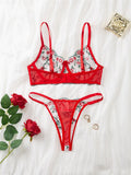 Sheer Lace Foliage Embroidered Lingerie Set-Outfit