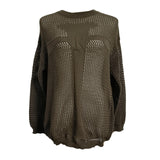 Fongt Smock Hollow Out Long Sleeve Knit Sweater Female Pure Color Versatile Loose Lazy Lazy Wind Sweater-Outfit