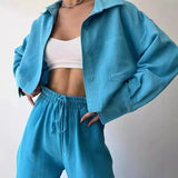 Fongt New Solid-Color Long-Sleeved Short-Sleeved Sleeve Trousers Set