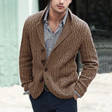 Fongt And Winter New Men's Long Sleeve Knit Cardigan Single Breasted Pocket Stranded Flower Suit Collar Casual Men's
