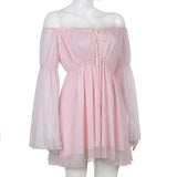 Chiffon Detachable Corset Puff Sleeve Mini Dresses-Outfit