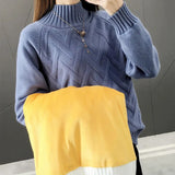 Thicken Plus Velvet Sweaters For Women Casual Warm Knit Pullovers Korean Fleece Lined Knitwear Ribbed Bottomed Tops