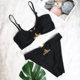 Fongt New Sexy Bikini Solid Color Strapless High Waist Swimsuit Metal Accessories Women's