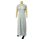 Fongt 2024 Summer Women's Hot Style Round Collar Simple Pleated Dress-Outfit