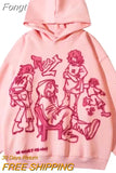 Graphic Print Hoodies Women Men Y2K Streetwear Harajuku Long Sleeve Pink Hooded Sweatshirt Vintage Casual Loose