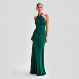 Fongt Summer New Women's Sexy Hanging Neck Solid Color Sleeveless Temperament Waist Dress