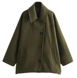 Fongt Women's Explosive Single-Dbutton Clasp-Butled Loose Wool Jacket Jacket