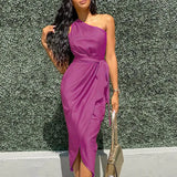 Long Irregular Mid Waist Shoulder Belt Slim Satin