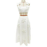 Fongt New Star Fashion Sling Vest Blouse Three-Dimensional Floral Half-Skirt Set Two-Piece Set