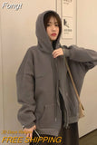 Sweatshirts Women Winter Harajuku Streetwear Korean Version Vintage Long Sleeve Solid Jacket Coats Loose Zip Up
