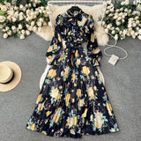 Fongt Women's Autumn Dress 2025 New Heavy Industry Pressed Long Printed Chiffon Dress Sweet Holiday Dress