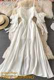 White Long Dress Women Sexy Off Shoulder Strapless Backless Ruffle Beach Dresses Elegant Ladies Maxi Dresses Vintage