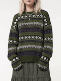Long Sleeve Vintage Jacquard Sweater-Outfit