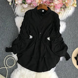Net Color Tightened Long-Sleeved Shirt-Outfit