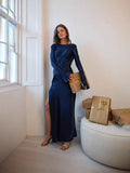 Fongt Elegant Temperament Solid-Colored Back-Back-Scuffed Long-Sleeved Dress 8092