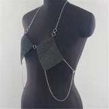 Sexy Shiny Full Rhinestone Tank Top Women Summer Metal Tassel Chain Tops Halter Neck Strappy Backless Party