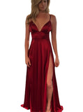 Fongt Forging Slings Deep V-Neck Bareback Official Picture Solid Color Open Forked Mid-Rise Long Skirt Temperament Commuting Women's