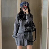 Fongt Korea Dongdaemun 2024 New Autumn Dress Lazy Wind Solid Color Collar Loose Collar Sweater Pocket Knitted