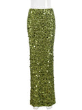 Green Sequin Straight Maxi Skirt-Outfit
