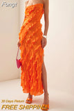 Elegant Ruffles Party Evening Dresses for Women 2023 Summer Spaghetti Strap High Split Bodycon Dress Sexy Backless