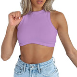 Fongt Women's New Women's Sexy Sleeveless Round Neck Rib Knit Vest Crop