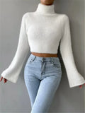 Fongt And Winter New Women's Sweater High-Neck Short-Sleeved Long-Sleeved Solid Anti-Sting Knitted Shirt