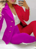 2PCS Pants Set Women Business Office Sets For Ladies Elegant Outfits Lapel Collar Fashion Blazer Suit Jacket and Pants
