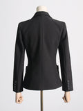 Fongt Temperament Casual Small Suit Female 2024 Spring New Fashion V Collar Long Sleeve Design Feeling Small Black Coat-Outfit