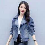 Fongt Collar Denim Jacket Female Short Fall 2024 New Loose Jacket Korean Version Versatile Jacket Jacket Tide-Outfit