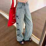 Side Embroidered Bow Boyfriend Jeans-Outfit