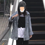Fongt 2024 New Korean Version Of Denim Jacket Women's Loose Ins Versatile Medium Long Long Sleeve Student Jacket-Outfit