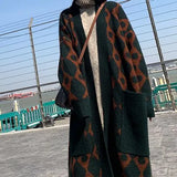 New 2020 Autumn Winter Women's Sweater Korean Big Pockets Fashionable Oversize Contrasting Long Cardigans
