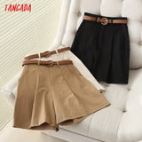 2021 Summer New Women Elegant Solid Cotton Shorts with Belt Pockets OL Shorts Pantalones
