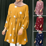 ZANZEA Women Polka Dots Printed Muslim Blouse Lace-Up Puff Sleeve Islamic Clothing Elagant Casual Dubai Marocain Turkish Tops 1028-0-Outfit