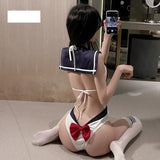 Sexy Female Pure Lust Wind Conservative Student Conjoined Belly Thin Sling Students Sex Dress Suit Extremely