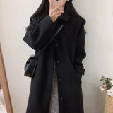 Woolen Coat Women's New Korean Version Of Black Medium-Length Tweed Coat Is Popular To Thicken Autumn And Winter-Outfit