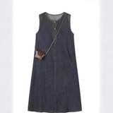 Fongt Kong Style Retro Sleeveless Vest Denim Dress Summer Thin Gentle Loose Temperament Reduction Korean Version Of Long Dress