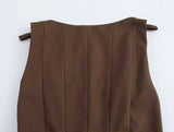 Brown Gingham Tie Up Square Neck Pleated Mini Dress-Outfit