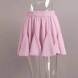 Ruffles Solid Elastic Waist Mini Skirt-Outfit