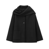 Fongt Winter New Women Equipped With Scarf Long-Sleeved Blended Coat Loose Temperament Coat