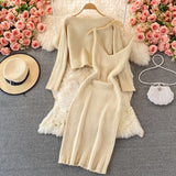 2023 Loose Round Collar Slim Short Knit Top Two Suit Slip Vest Dress Slim Dress-Outfit