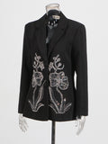 Fongt Temperament Suit 2025 Autumn New Fashion Niche Splicing Nail Drill Flower Senior Sense Blazer Woman